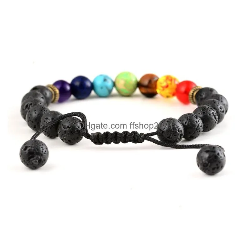 7 chakra bracelet men women black lava healing balance reiki prayer natural stone beads yoga lava stone essential oil diffuser