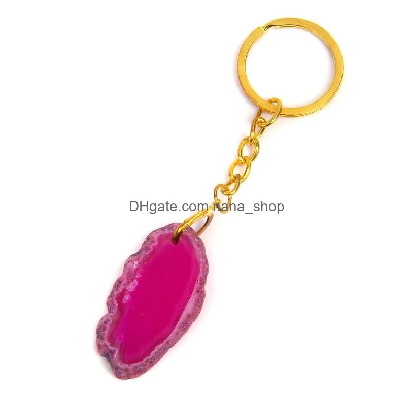 irregular natural agates slice key chain for women handbag hangle men car key holder handmade healing reiki druzy keyring jewelry