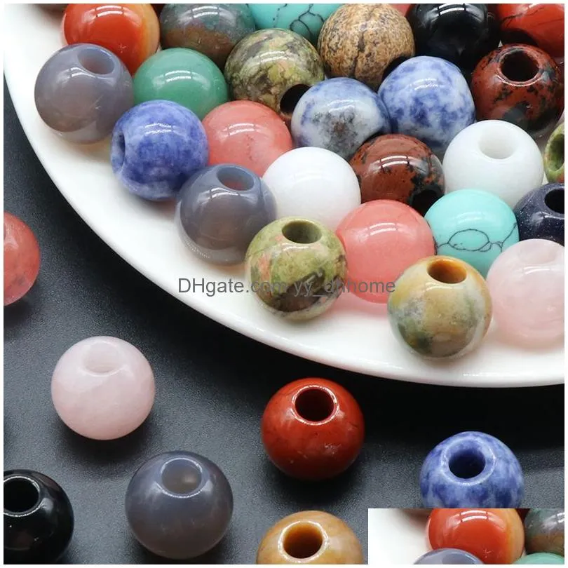 16mm natural stone macroporous beads rose quartz tigers eye opal crystal agate for diy necklace bacelet jewelry accessories