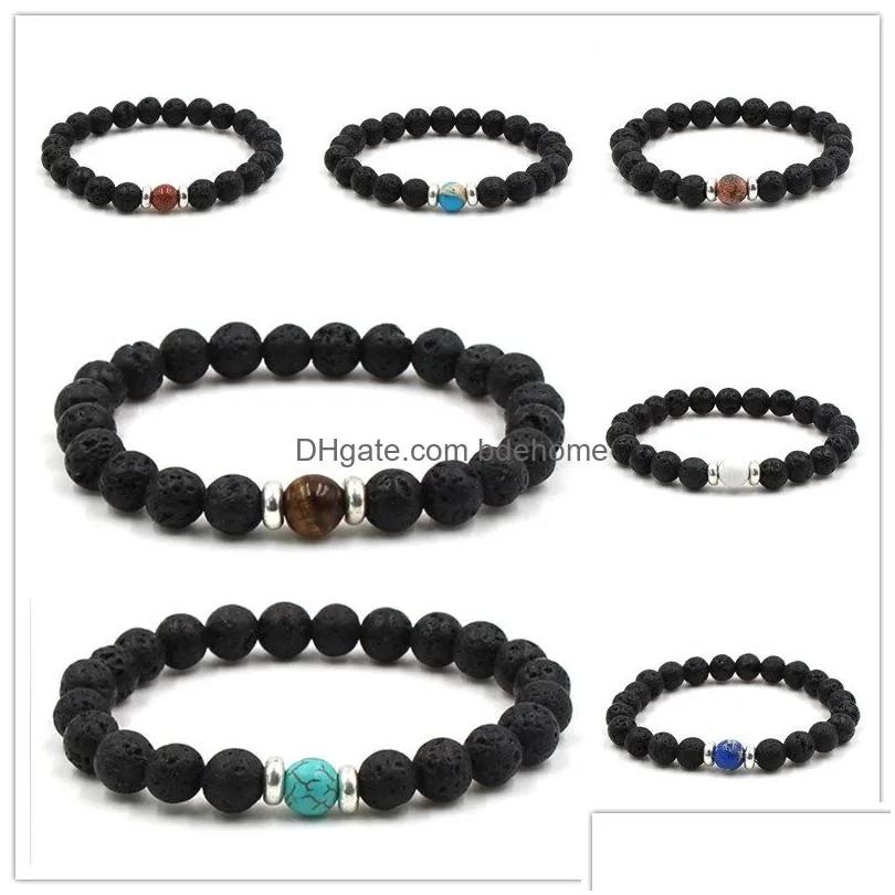 natural black lava stone turquoise cross charm bracelet vaolcano stone aromatherapy essential oil diffuser bracelet for women yoga