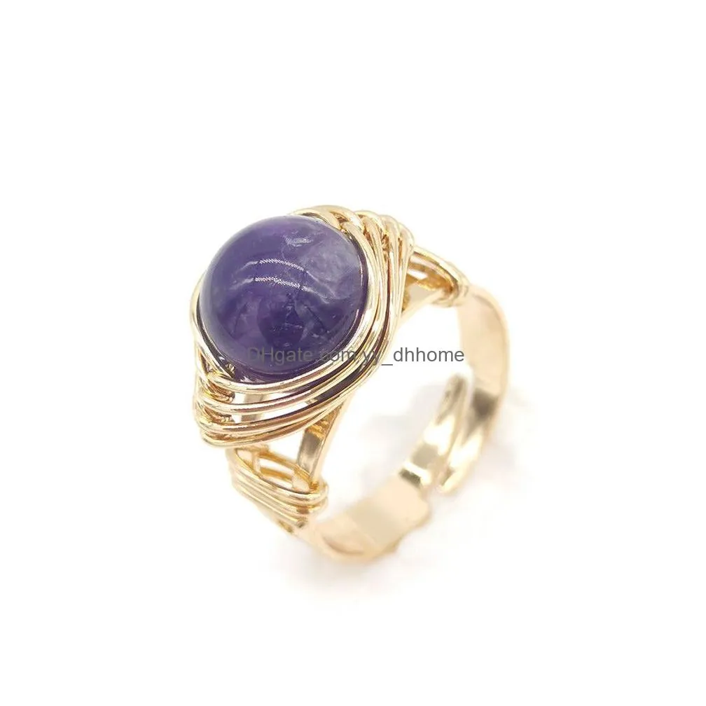 hand craft bead wire wrapped stone finger rings reiki healing natural amethysts agates rose quartz opal rings party wedding jewelry