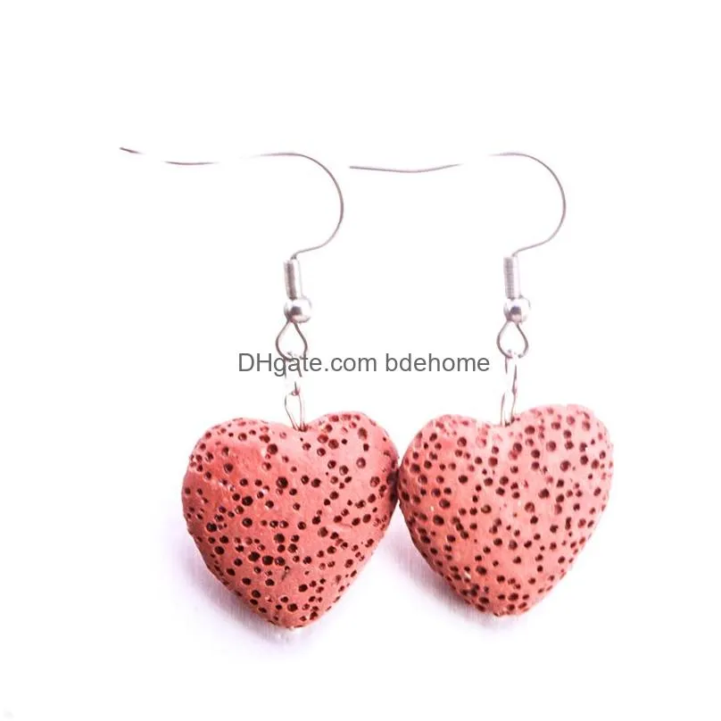 10colors 20mm heart love lava stone earrings diy aromatherapy essential oil diffuser dangle earings jewelry for women