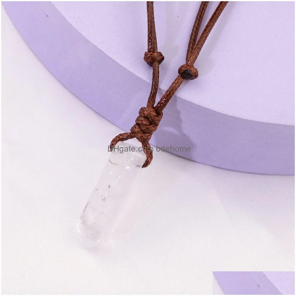 natural stone necklace irregular rock crystal quartz pendant woven adjustable necklaces for women men necklace