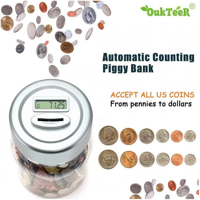 decorative objects figurines electronic automatic digital counting coin piggy bank lcd display box coins money saving box jar for usd euro money child gifts