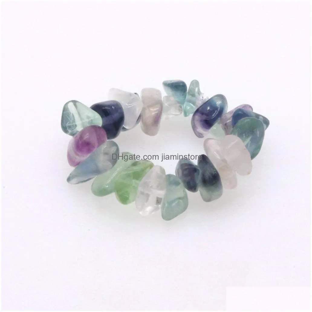 elastic natural gem stone rings irregular crystal stretch chip beads nuggets ring quartz wristband for women