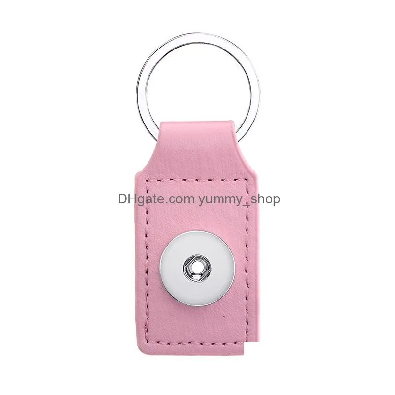 square leather keychain jewelry 18mm snap buttons key ring chain fit snaps jewelry keyring