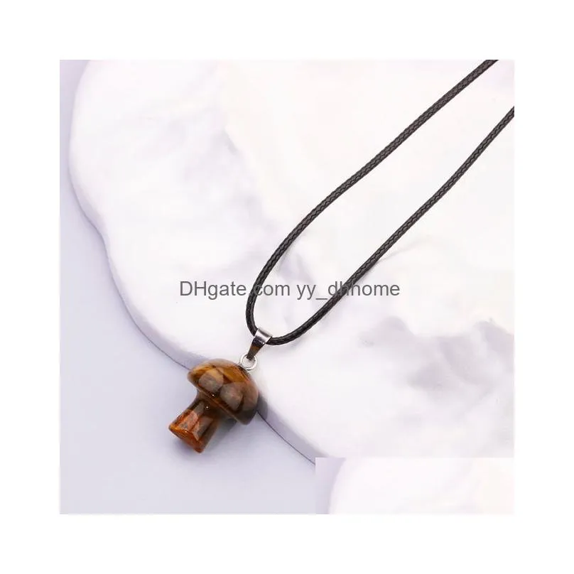 natural gem stone pendant necklaces amethyst tiger eye hand carved 2cm mushroom pendant necklace for women jewelry