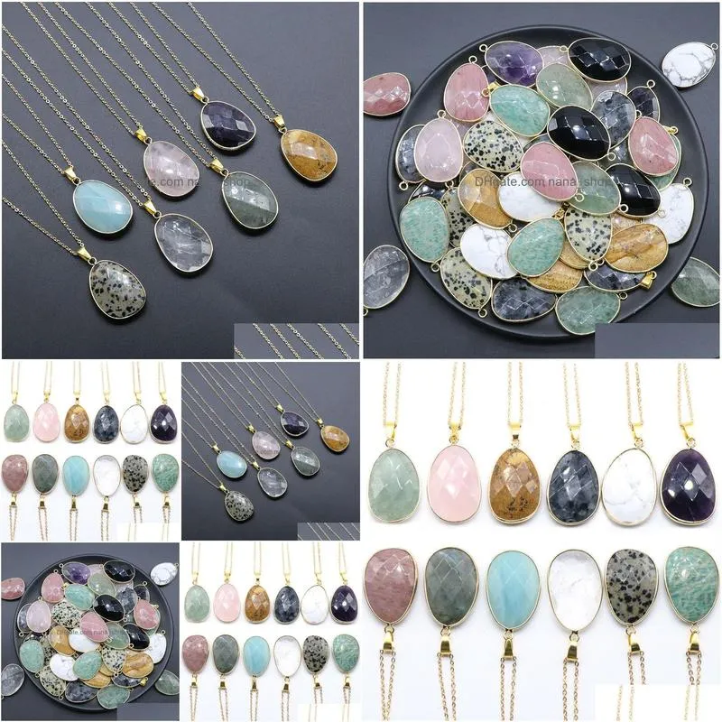 natural quartz stone pendant necklace for women healing jewelry pendulum amethysts amazonite labradorite pink crystal necklace