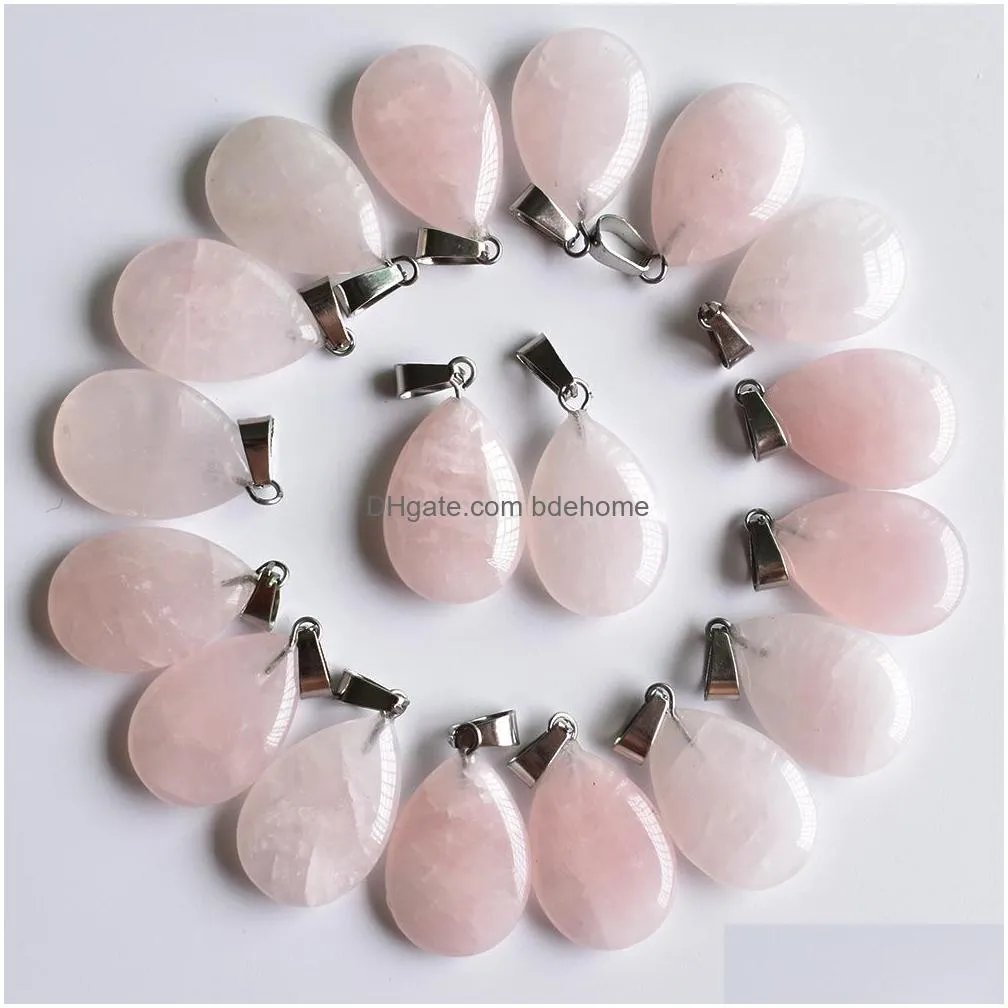 natural stone charms water drop tigers eye rose quartz opal pendant pink crystal pendants chakras gem stone fit earrings necklace making