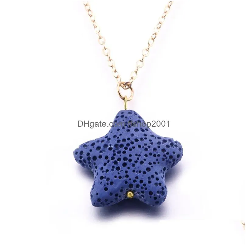 fashion gold plated love heart starfish lava stone necklace volcanic rock aromatherapy essential oil diffuser necklace for women
