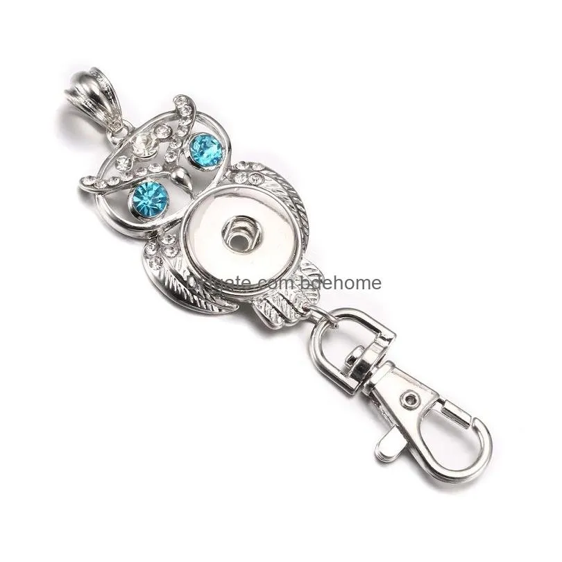 6styles snap jewelry snap button key chains crystal owl 18mm snap keychains keyring for women