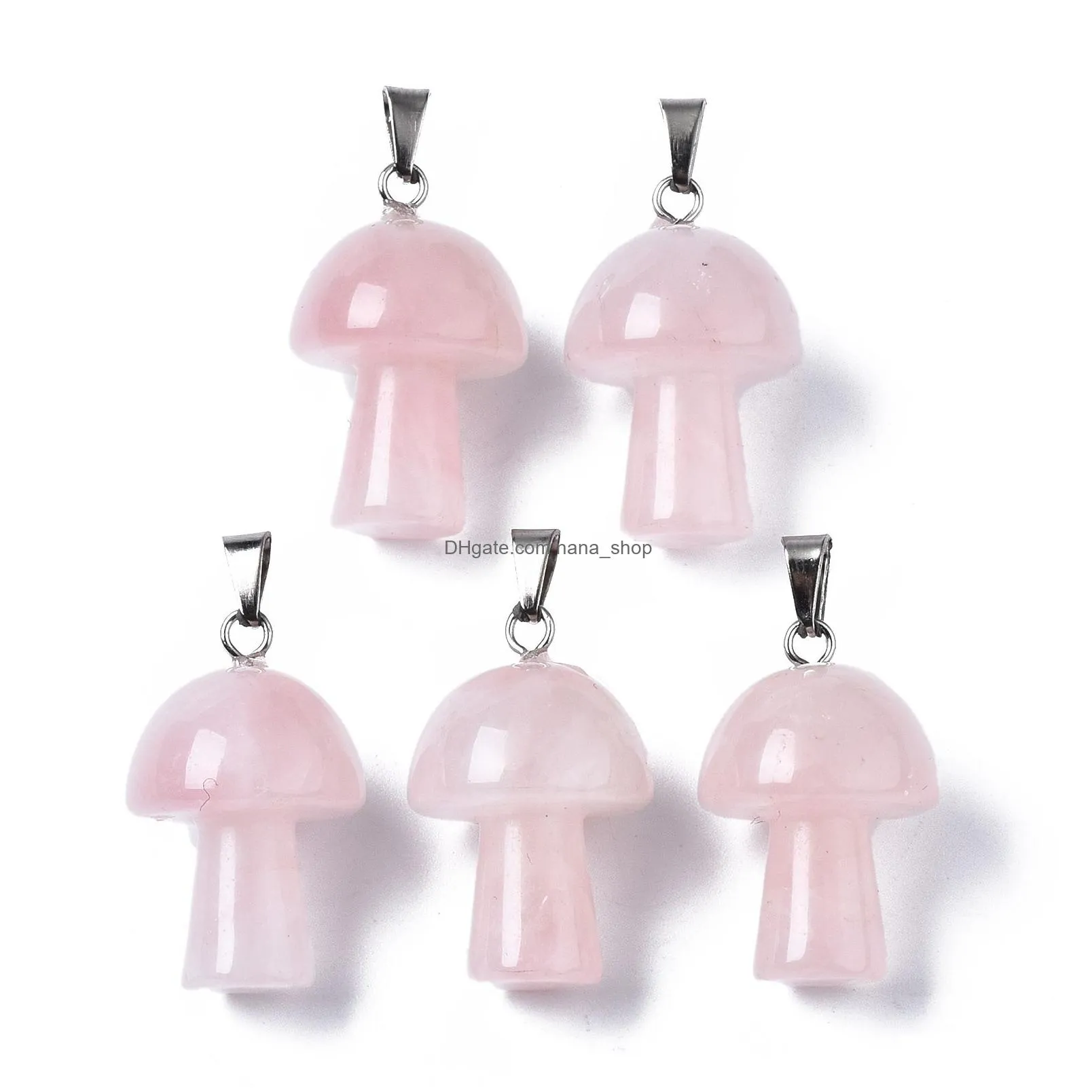 natural stone charms pink quartz crystal agates aventurine mushroom pendant for diy jewelry making accessories