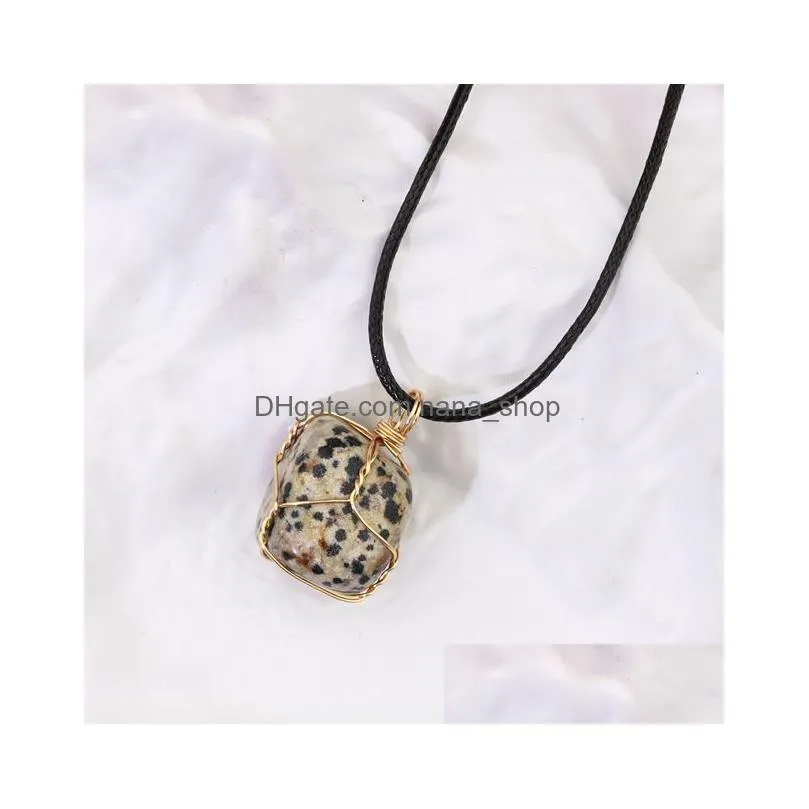 natural stone wire winding necklace irregular amethyst rose quartz crystal agate pendant necklaces jewelry accessories