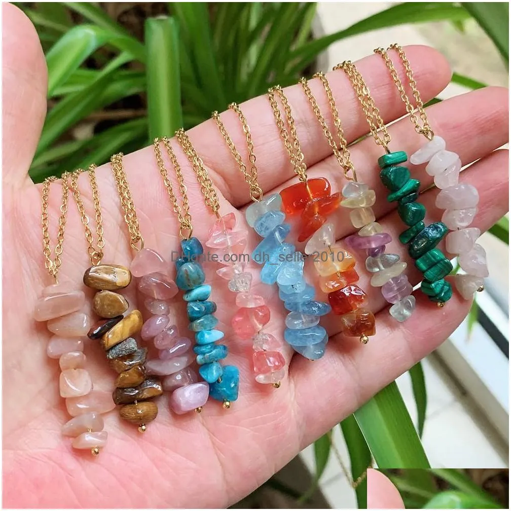 irregular natural crystal stone necklace ore chips tassel charm pendulum pink quartz citrines amethyst pendant necklace