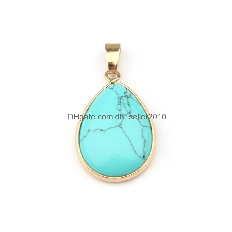 natural stone pendant water drop shape pendants charms agates/ rosequartz/tiger eye charms for necklaces jewelry making 3.5x2.4x0.7cm
