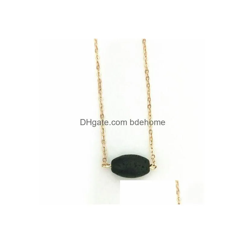 fashion silver gold color lucky bead lava stone necklace volcanic rock aromatherapy essential oil diffuser necklace for women jewelry