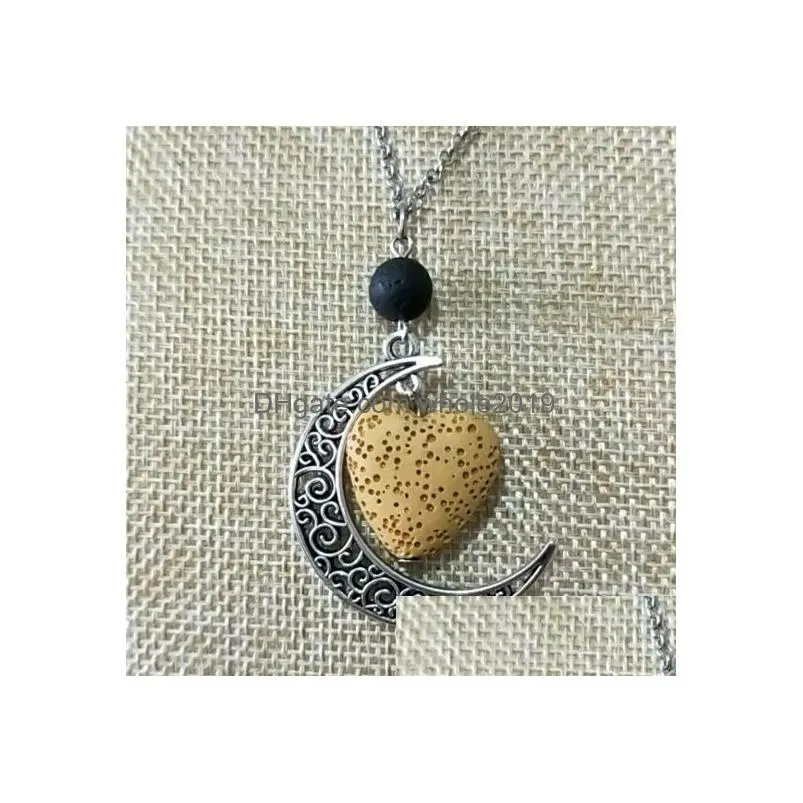 fashion heart love lava stone moon necklace volcanic rock aromatherapy essential oil diffuser necklace for women jewelry