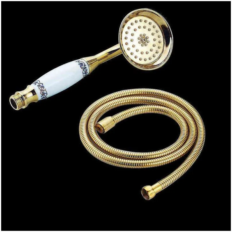 bronze black antique gold chrome brass telephone style bathroom shower head water saving hand held shower head spray 1.5m hose h1209