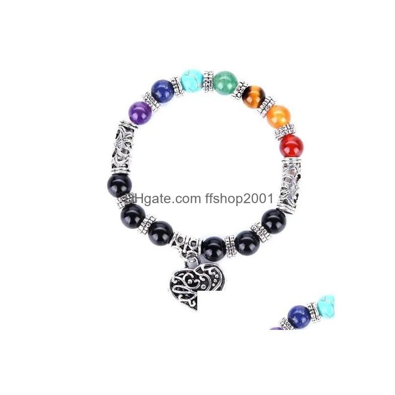 fashion 7 chakra heart bracelet 8mm beads colorful stone reiki buddha prayer natural stone yoga bracelet for women men