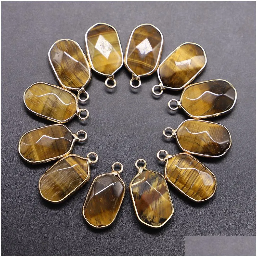 fashion natural stone golden plated pendants reiki charms agates necklace for diy jewelry bracelets making