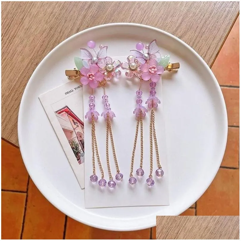 hair accessories clip tassel hanfu ornament headdress alloy pearl accessory kids girl hairpin chinese style barrettes