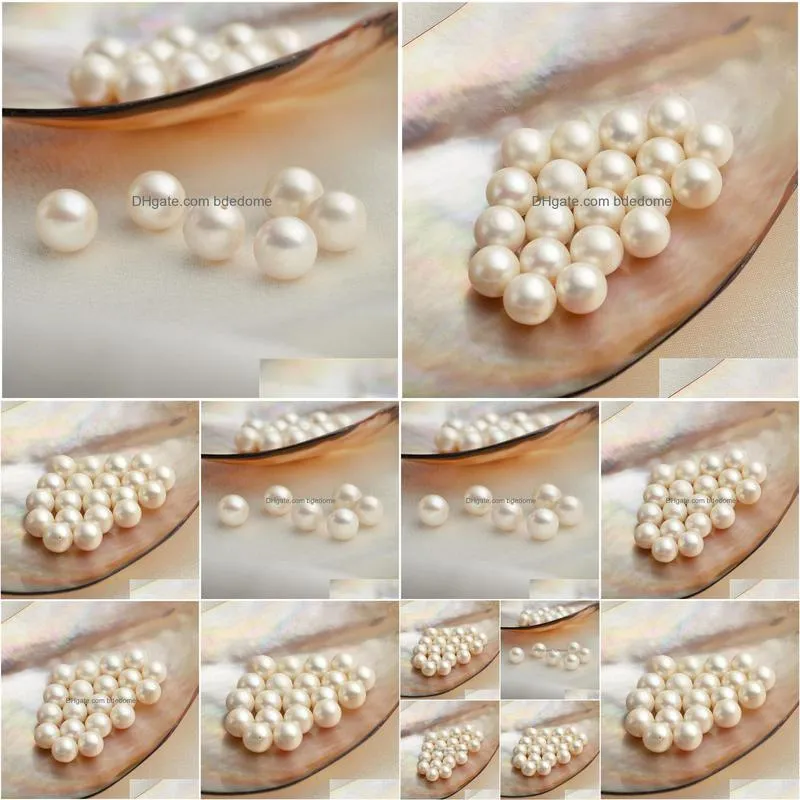 50 pieces wholesale 9-9.5mm round white freshwater pearls loose beads cultured pearl half-drilled or un-drilled