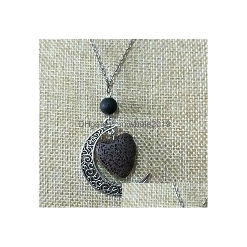 fashion heart love lava stone moon necklace volcanic rock aromatherapy  oil diffuser necklace for women jewelry