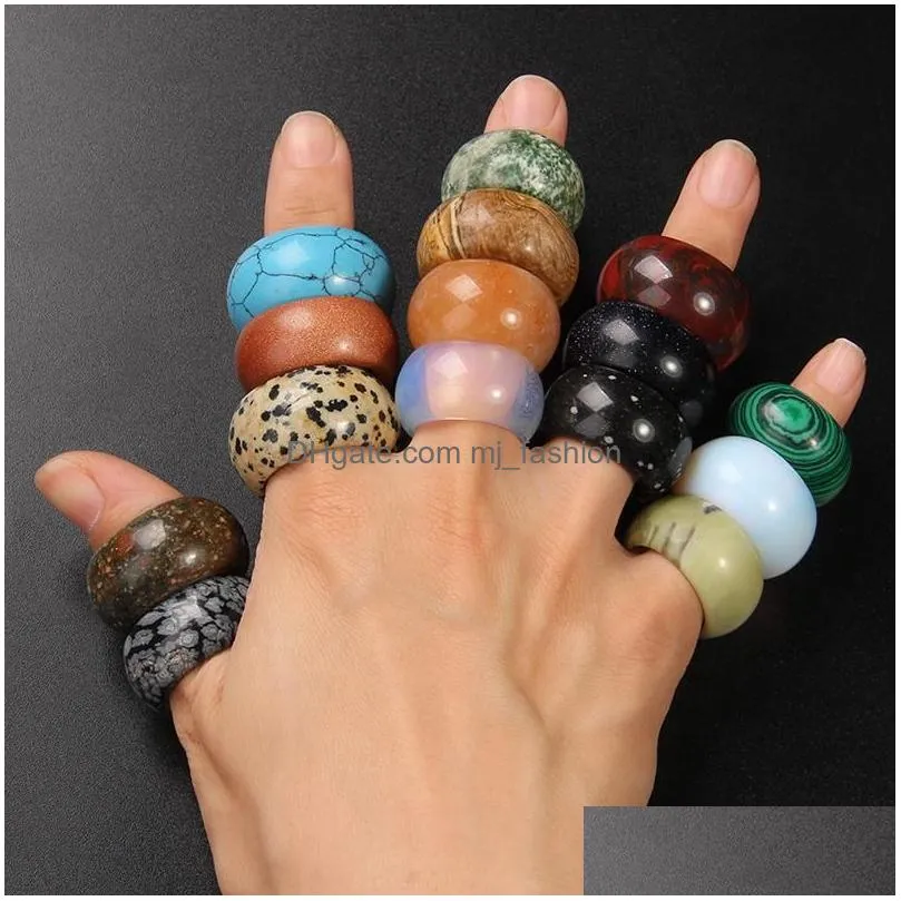 width 12mm natural stone ring opal turquoises black onyx tiger eye sodalite malachite jewelry gift finger rings for women men