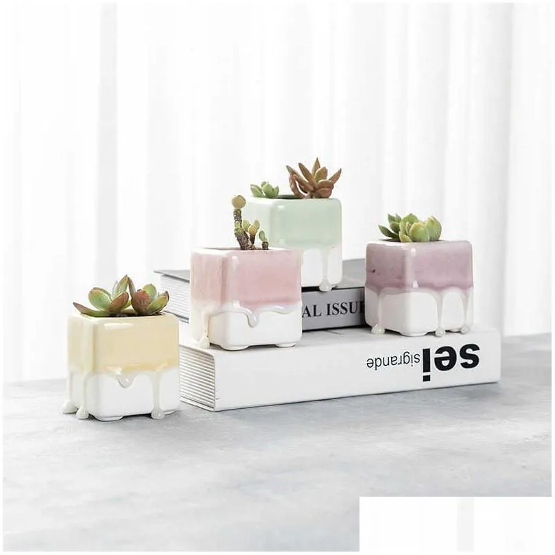 planters pots nordic style flow glaze ceramic flowerpot succulent cactus plants small bonsai pot home garden decor mini succulent plant pots