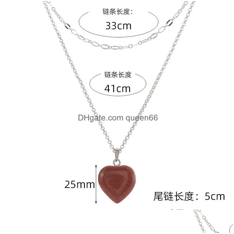 natural stone necklace 25mm heart turquoise pink opal healing crystal pendant necklace for women jewelry