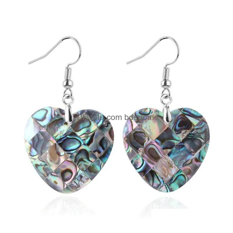 plaid mosaic paua abalone shell sweet heart dangle hook earrings for women girls gift 5 pairs