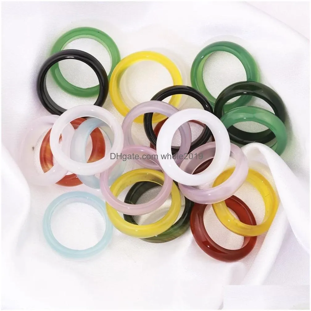 uni 6mm multicolor black green pink blue red agate band rings created circle finger ring women ring party wedding jewelry