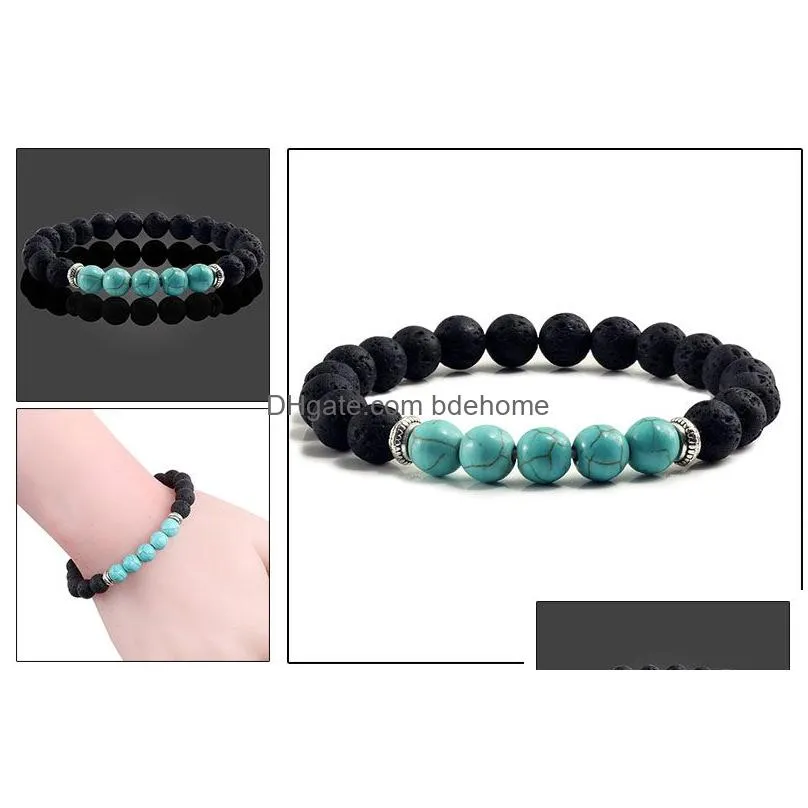 natural volcanic stone bracelets charm women chakra balance beads men black lava turquoises strand bangle
