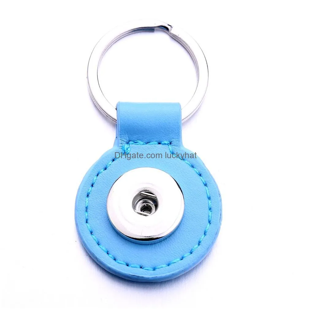 round pu leather keychain jewelry 18mm snap buttons key pendant chain car bag snaps keyring