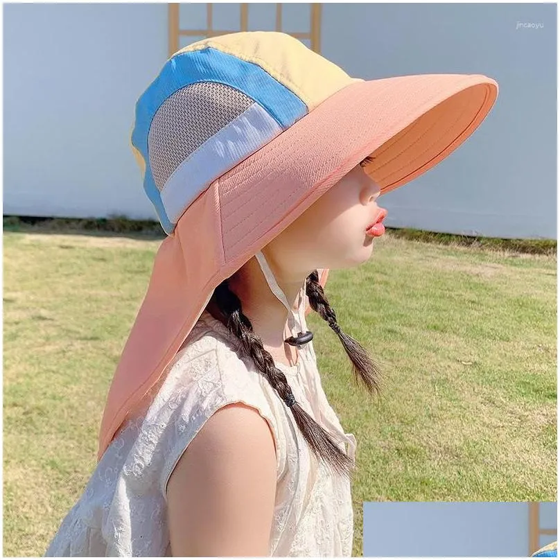 hair accessories summer baby sun hat with neck flap strap wide brim beach hats kids bucket uv protection panama cap for boys girls