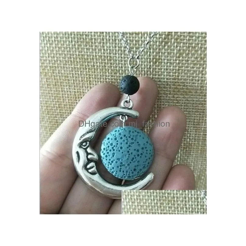 fashion circle lava stone moon necklace volcanic rock aromatherapy essential oil diffuser necklace for women jewelry