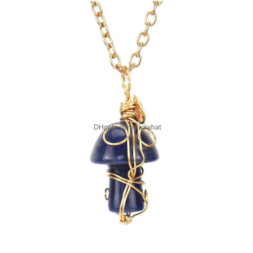 natural stone handmade wire wrapped healing mushroom crystal necklace for women men necklace