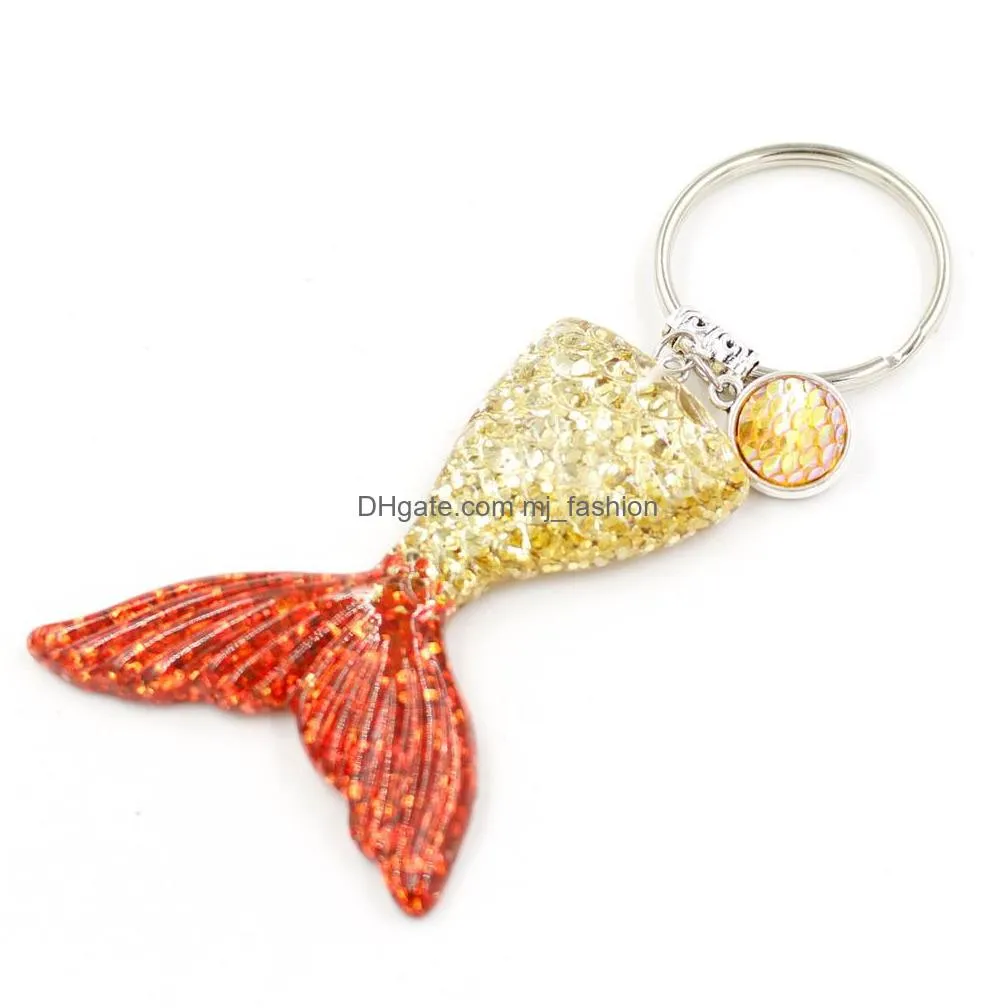 6colors drusy druzy key rings mermaid scale keychain fish scale shimmery key chain for women lady jewelry