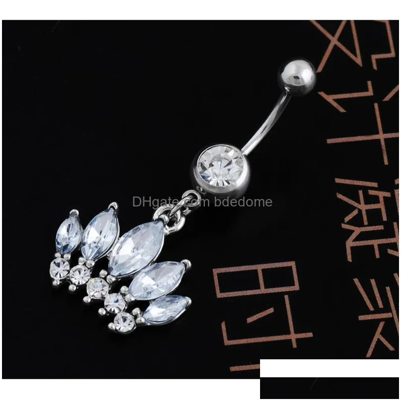 navel bell button rings piercing for women zircon flower crown surgical steel summer beach fashion body jewelry silver color