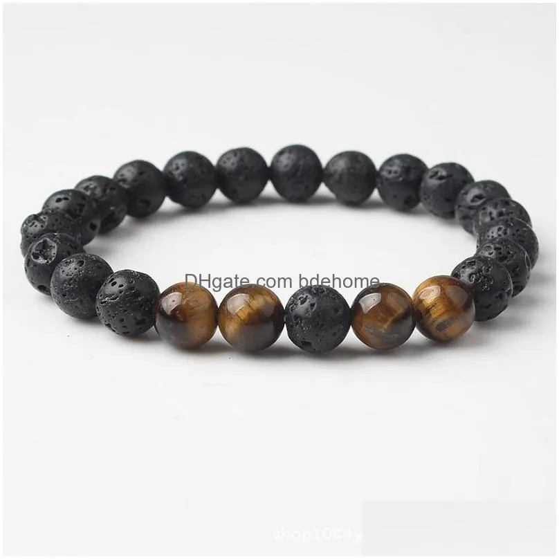 8mm natural lava stone bead whiteturquoise tiger eye bracelet diy volcano  oil diffuser bracelet for women men jewelry