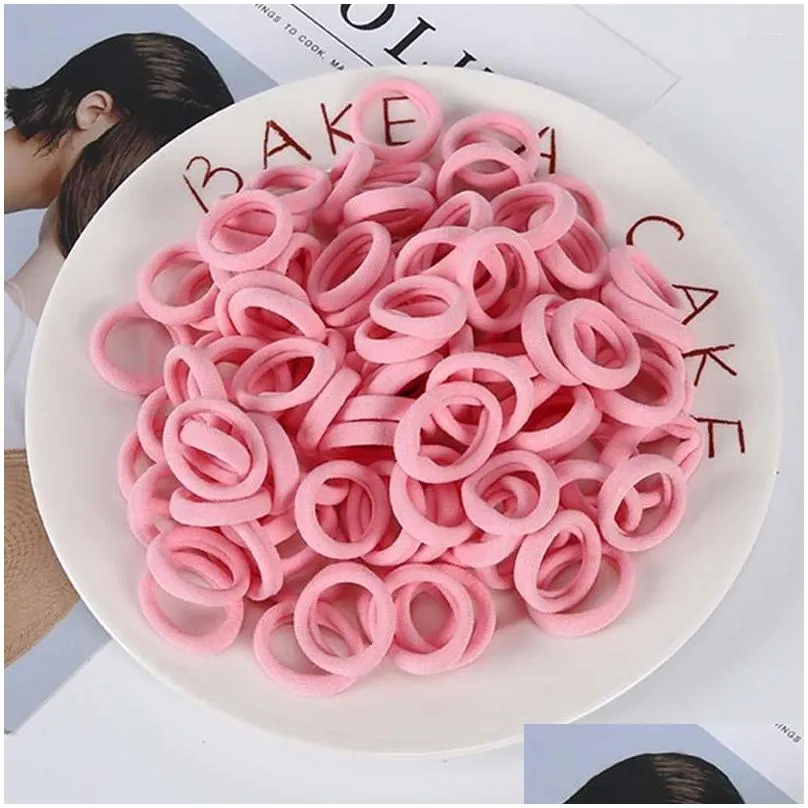 hair accessories 100pcs/lot solid color nylon elastic ties bands for girls fashion children ponytail holder small headband