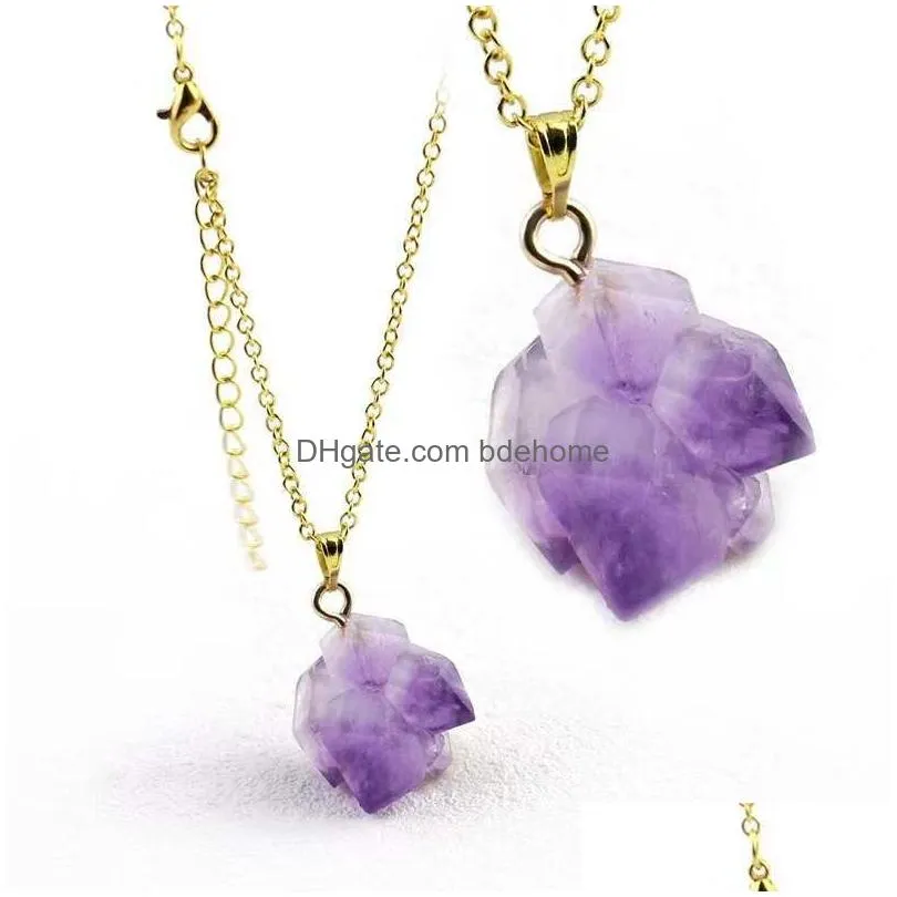 natural crystal stone irregularity pendant necklace reiki healing quartz crystal amethysts necklaces for women jewely