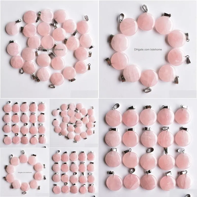 natural stone charms round shape rose quartz pendants chakras gem stone fit earrings necklace making assorted