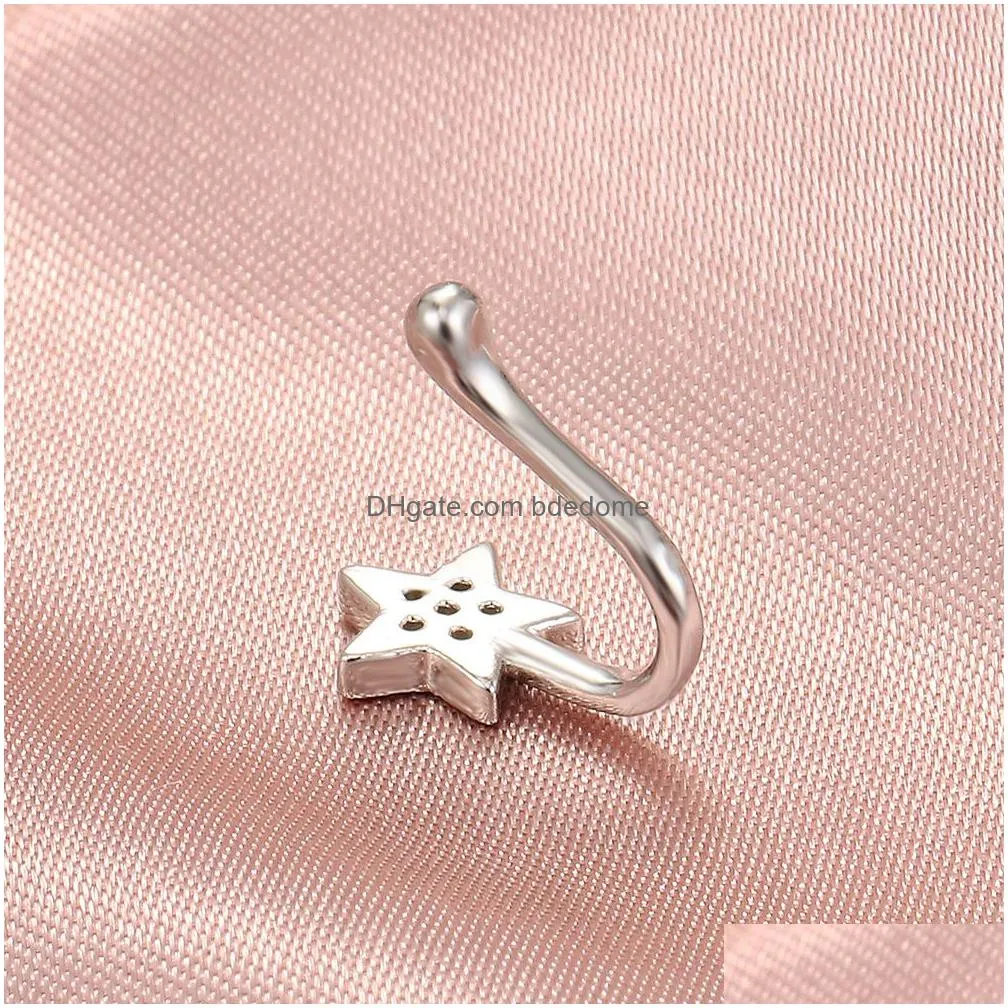 nose clips rings studs hoops for women non-piercing star crystal body jewlery u shape copper gold color wholesale 2023 new