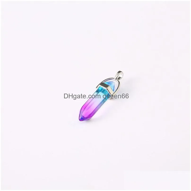 gradient colored glass double pointed hexagon pendant bullet head charms for necklace earrings jewelry making