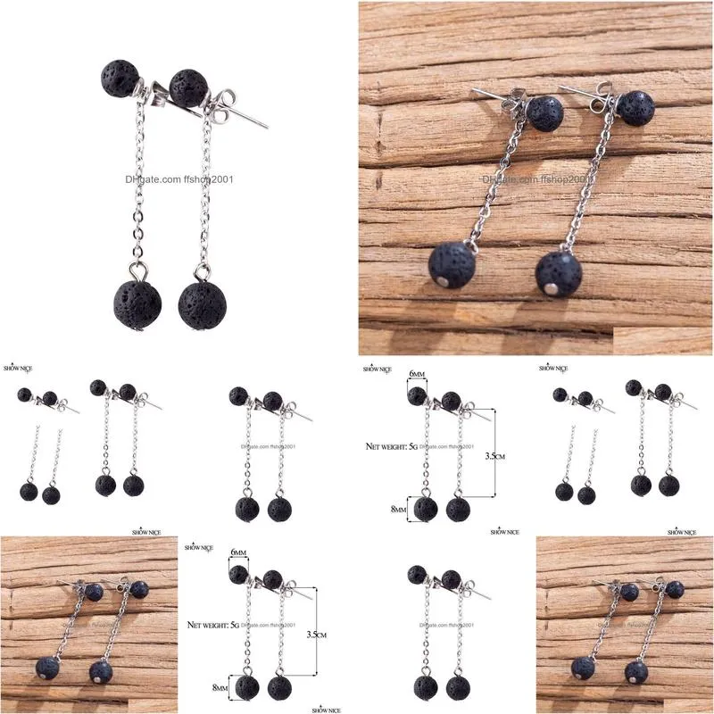 6mm 8mm lava stone long earrings necklace diy aromatherapy essential oil diffuser dangle earings jewelry women