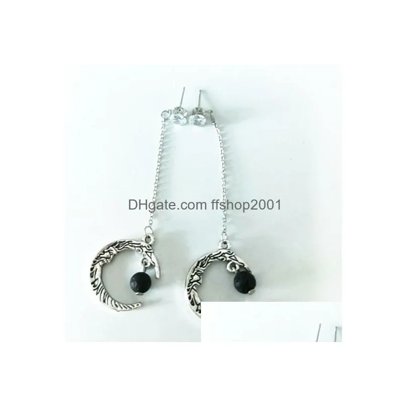 black lava stone long tassel moon earrings necklace diy aromatherapy essential oil diffuser dangle earings jewelry women