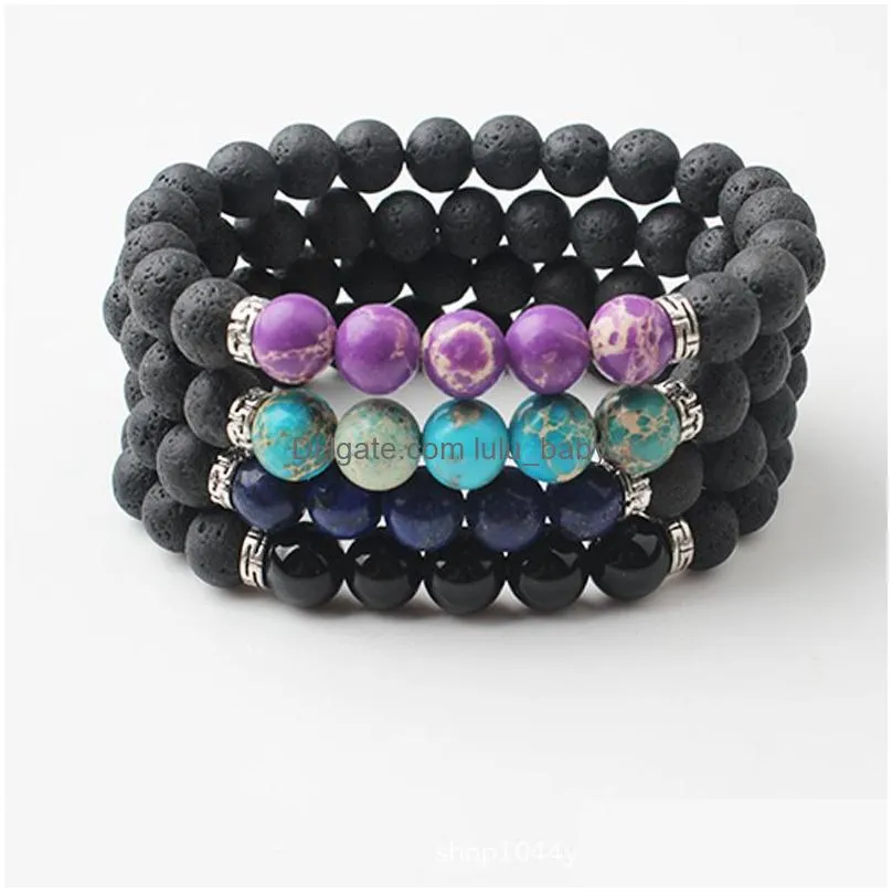 silver color 8mm natural lava stone bead bracelet diy volcano essential oil diffuser bracelet for women men jewelry