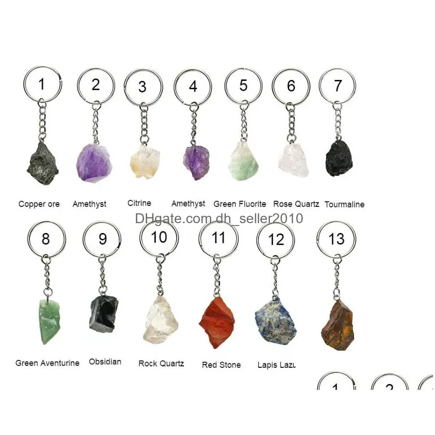 natural raw stone fluorite amethyst key rings keychains gem quartz citrine irregular stone pendants charms keyring car decor keychain