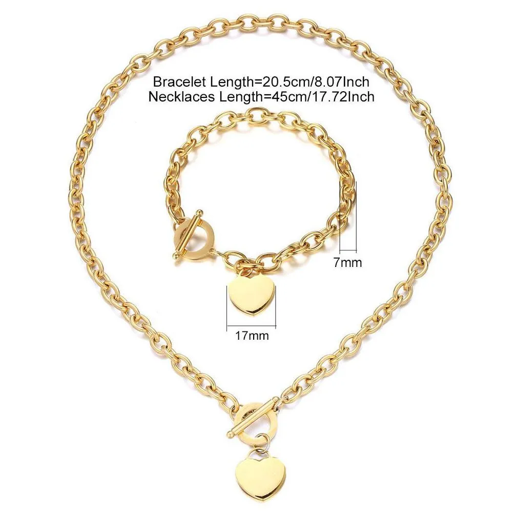 birthday christmas gift love necklace bracelet jewelry set wedding statement jewelry heart pendant bangle